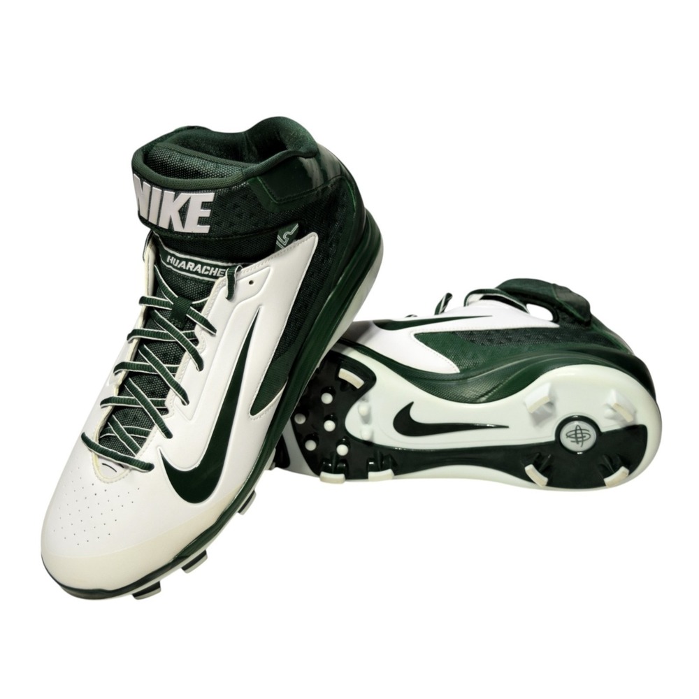 Nike Huarache Pro Mid MCS Molded Baseball Cleats Green White 616921-131 Sz 13.5